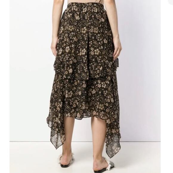 Ulla Johnson Black Paisley & Floral Print Silk Chiffon Midi Ruffled Skirt sz 4 - Picture 2 of 8